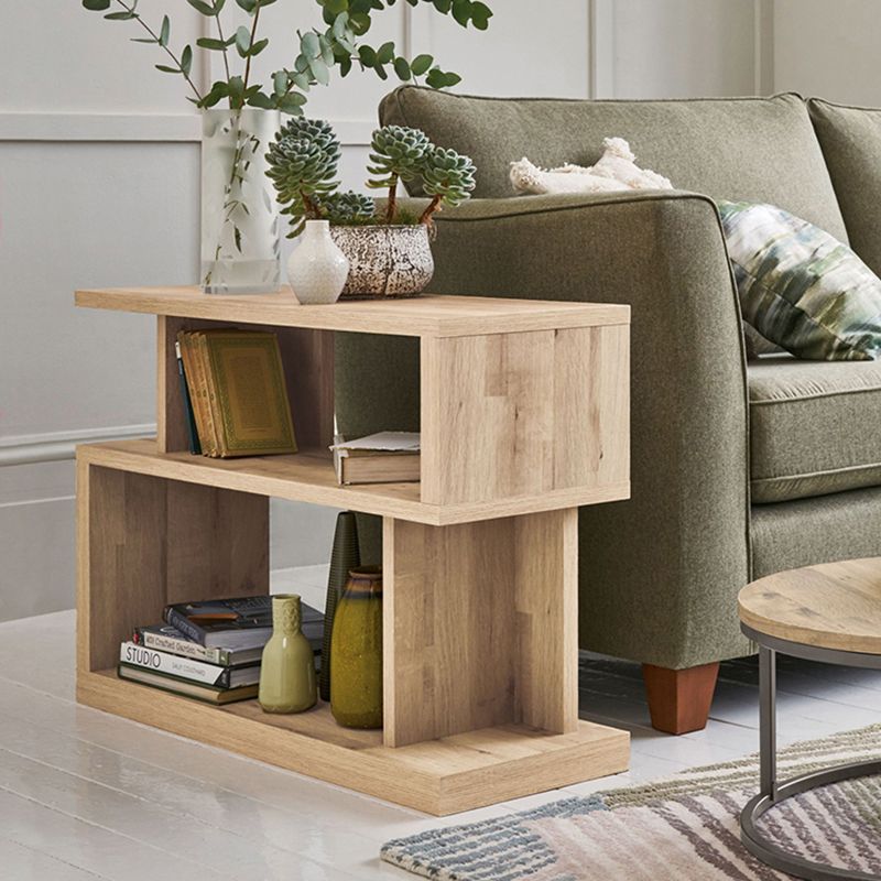 Pine Wood End Table Natural 2 Pieces Sofa Side Accent Table with Storage Shelves