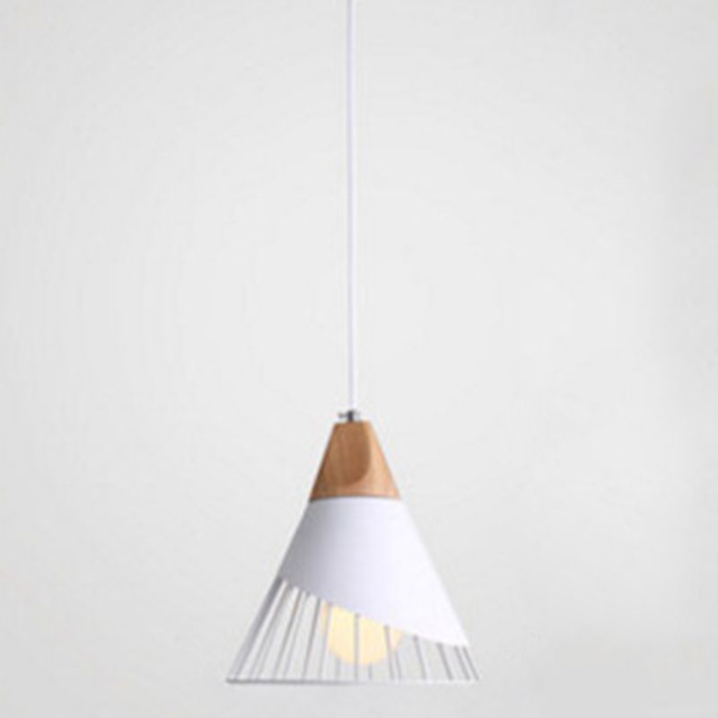 1 Light Macaroon Hanging Light Nordic Minimalist Solid Wood Bedroom Pendant Lamp with Iron Hollow Lampshade