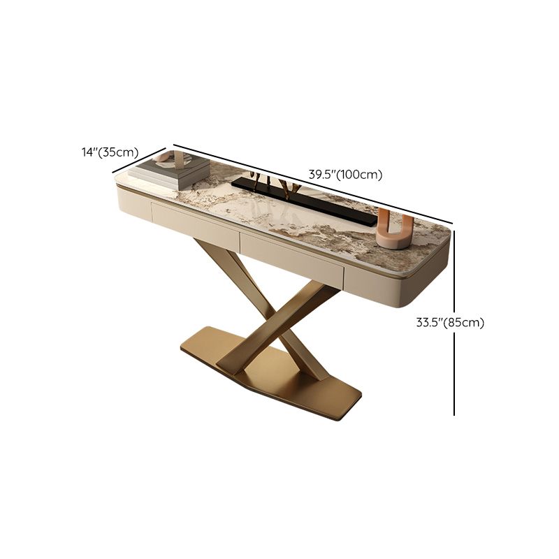 Glam Rectangle Accent Table Stone Sofa Console Table for Hall