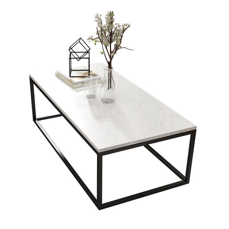 White Marble Coffee Table Glam Frame Coffee or End Table, 17.71" Wide