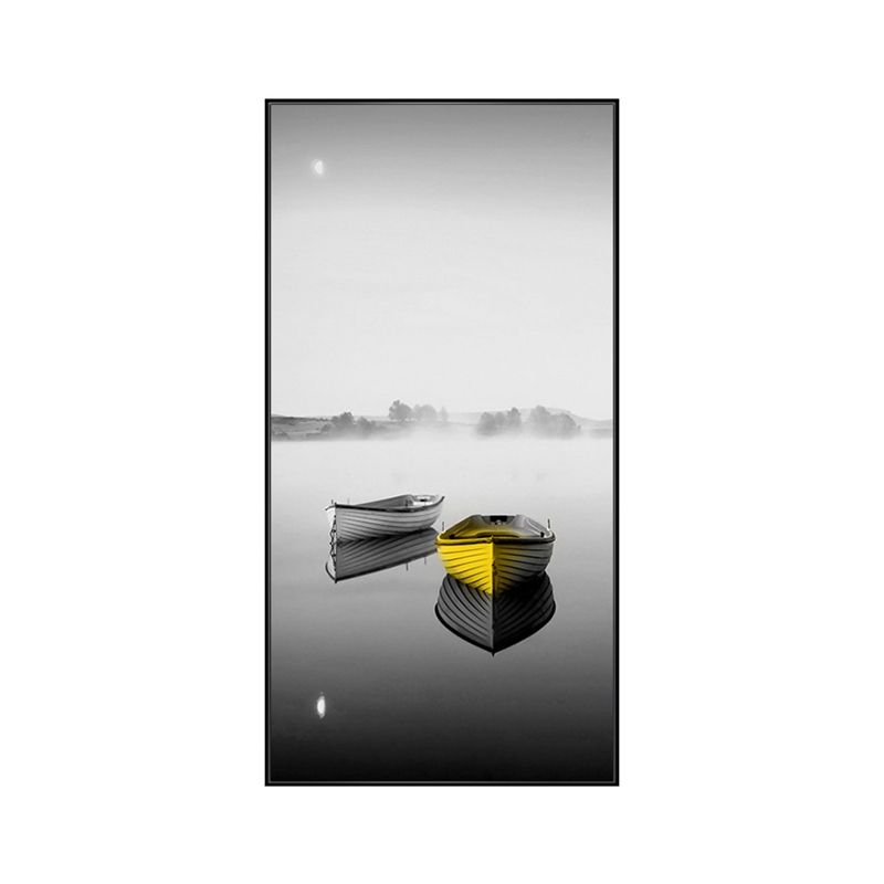 Contemporary Boat Wall Decor Canvas Gray Transportation Art Print, Multiple Sizes