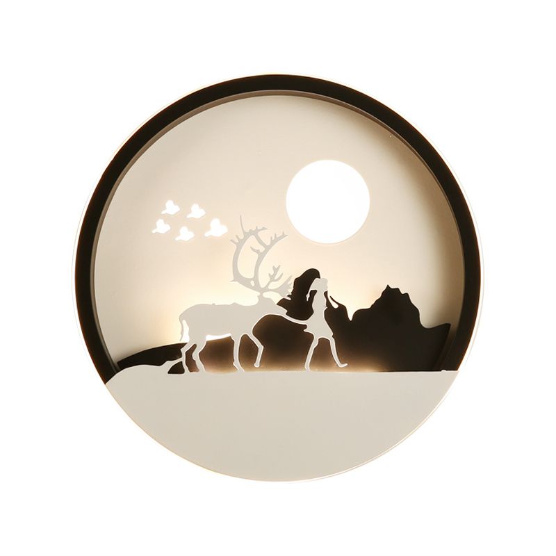 Style minimal circulaire en acrylique mural lampe murale LED Éclairage mural à LED en noir avec motif de cerf de wapiti