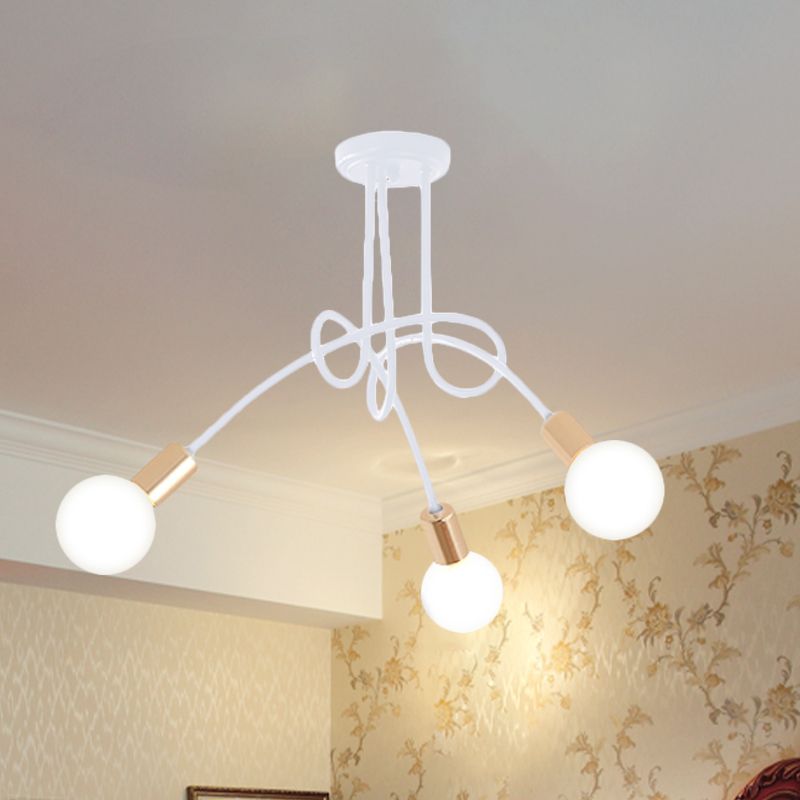Iluminación de montaje semiempotrado trenzado negro/dorado con bombilla abierta, lámpara de techo de cocina de metal industrial de 3/5/6 luces