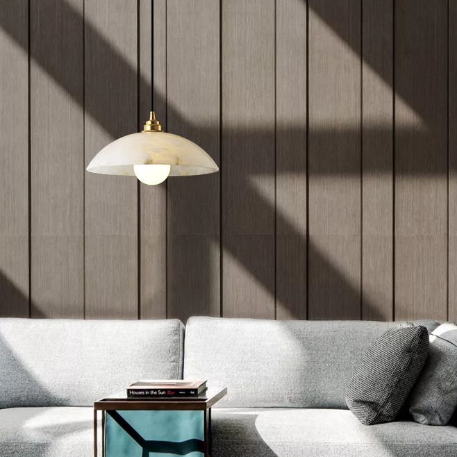 11.8 pulgadas de ancho tono de cúpula colgante de mármol blanco simplicidad lámpara colgante de latón