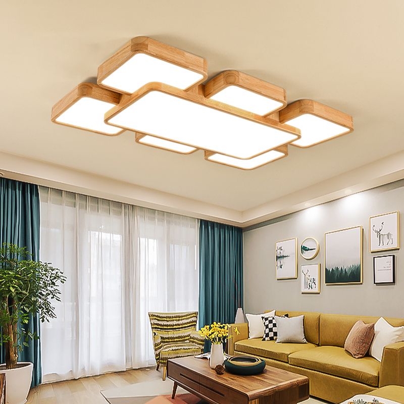 Minimalist Geometrical Flush Mount Lighting Wood Living Room LED Flush Mount Fixture