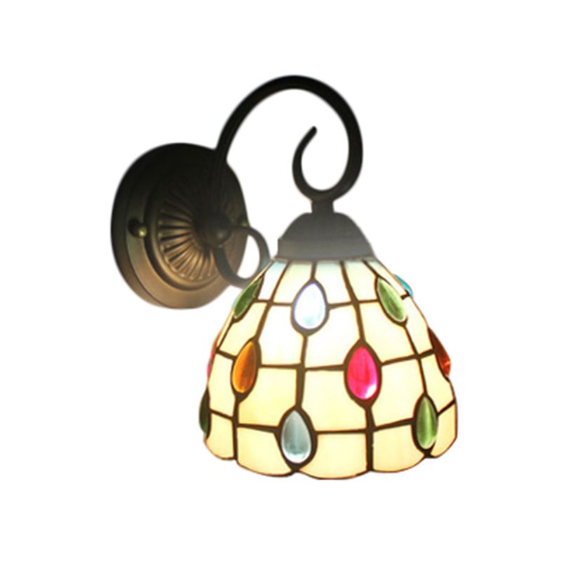 Tiffany Dome Wall Sconce with Colorful Jewelry Art Glass 1 Light Wall Light in Blue/Clear for Restaurant