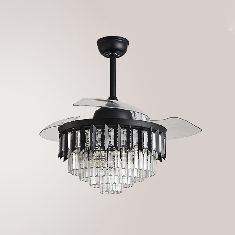 Geschichtetes kristallschwarz/goldener Deckenventilator verjüngte Trommel 3-Blade postmoderne LED-Halbflush-Licht, 42,5 "Breite