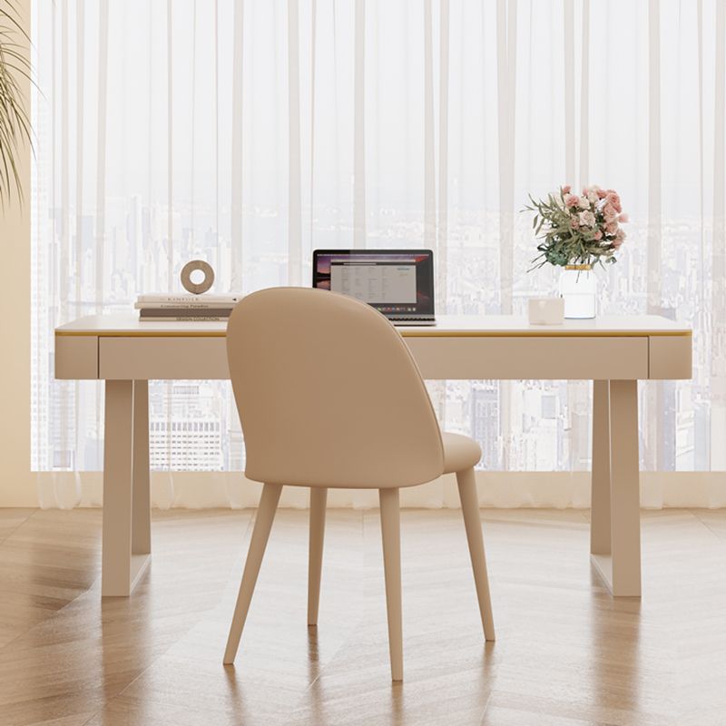Glam Style Stone Writing Desk Metal Sled Office Desk for Home