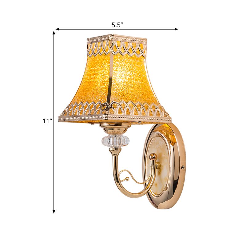 Single Bulb Bell Wall Sconce Colonial Gold Beveled Glass Wall Light with Arched Arm for Indoor