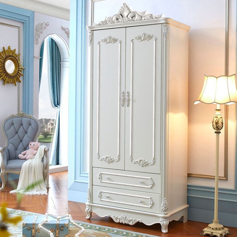 French Country Wardrobe Solid Wood Wardrobe Closet with Cloth Rod