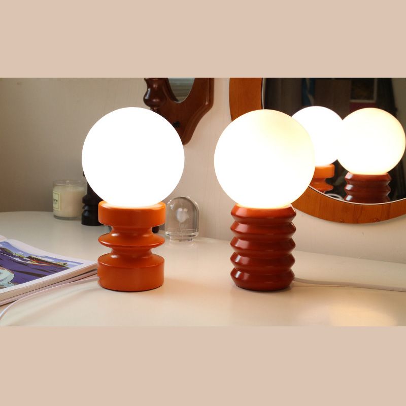Spherical White Glass Night Lamp Nordic 1 Bulb Table Light with Wooden Base