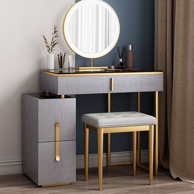 3-Drawer Glass Vanity Table with Stool Glam 26.4" W Dressing Table