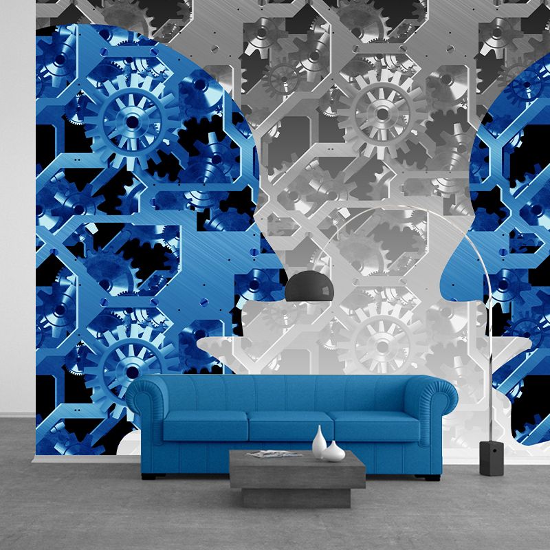 Industrial Metal Gears Mural Illustration Moisture Resistant for Meeting Room