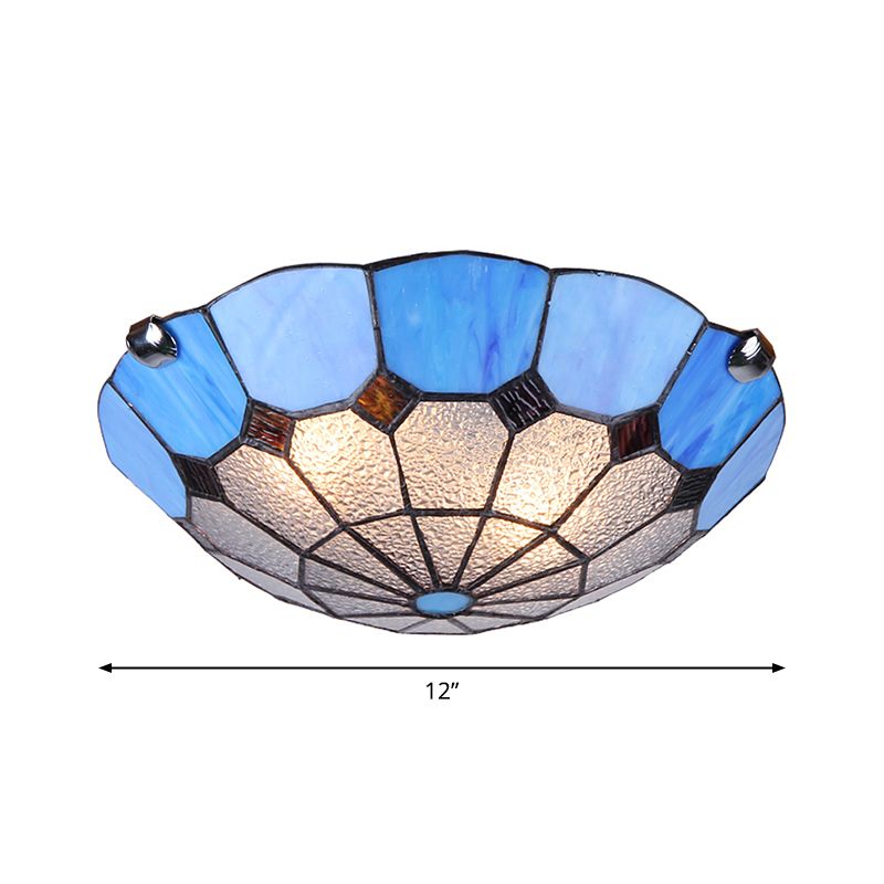 Bowl LED Flush Mount Tiffany Glass Mediterranean Flushmount Ceiling Light for Restaurant