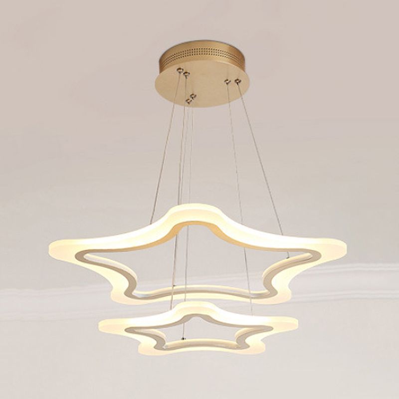 Acrylic Star Pendant Light Modern LED 2-Light Ceiling Chandelier in Warm/White Light, 16"/23.5"/31.5" Wide