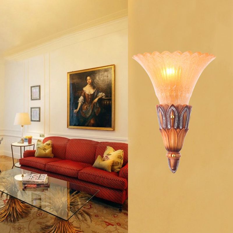 Spazio di fiore di vetro strutturato luce coloniale a testa singola soggiorno a filo a parete a parete in marrone