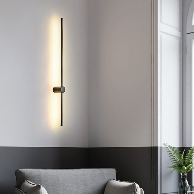 Modern Concise LED Wall Sconce Wrought Iron Linear Wall Lamp with Acrylic Shade