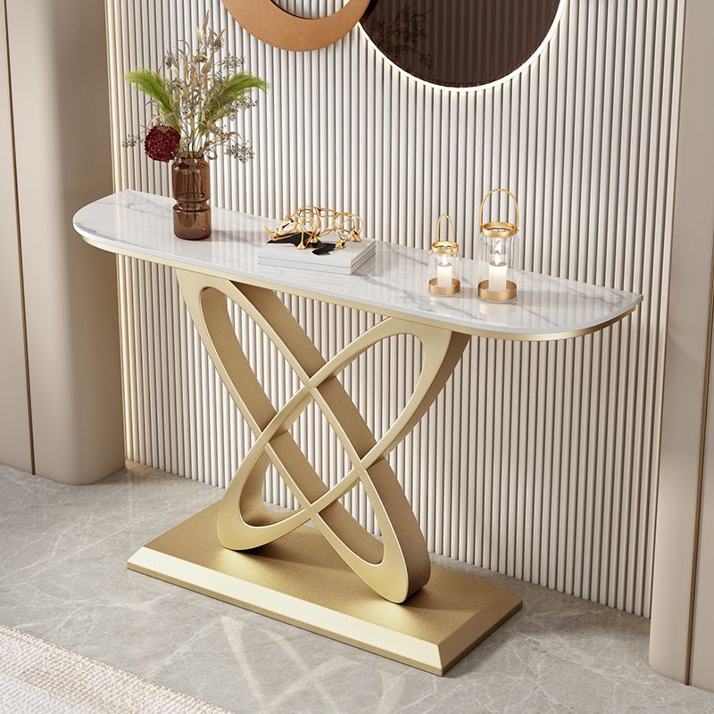Glam Stone Console Table Iron Scratch Resistant Console Sofa Table for Hall
