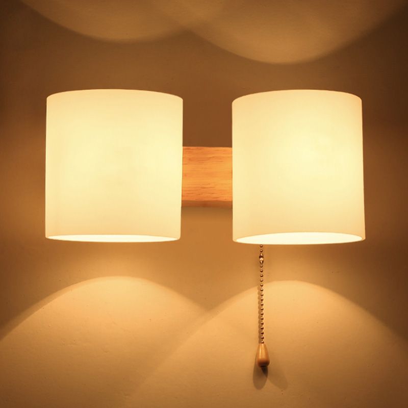 1/2 Head Wall Sconce Light Modernist Wood Wall Lighting Fixtures for Bedroom