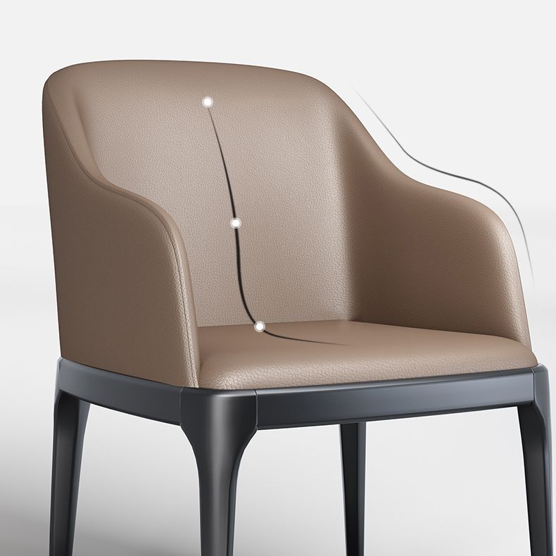 Modern Square Leather Dining Side Arm Chair with Wooden Legs for Kitchen