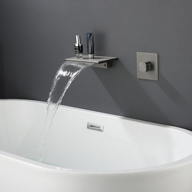 Deck Mounted Copper Roman Tub Faucet Waterfall Low Arc Roman Tub Faucet