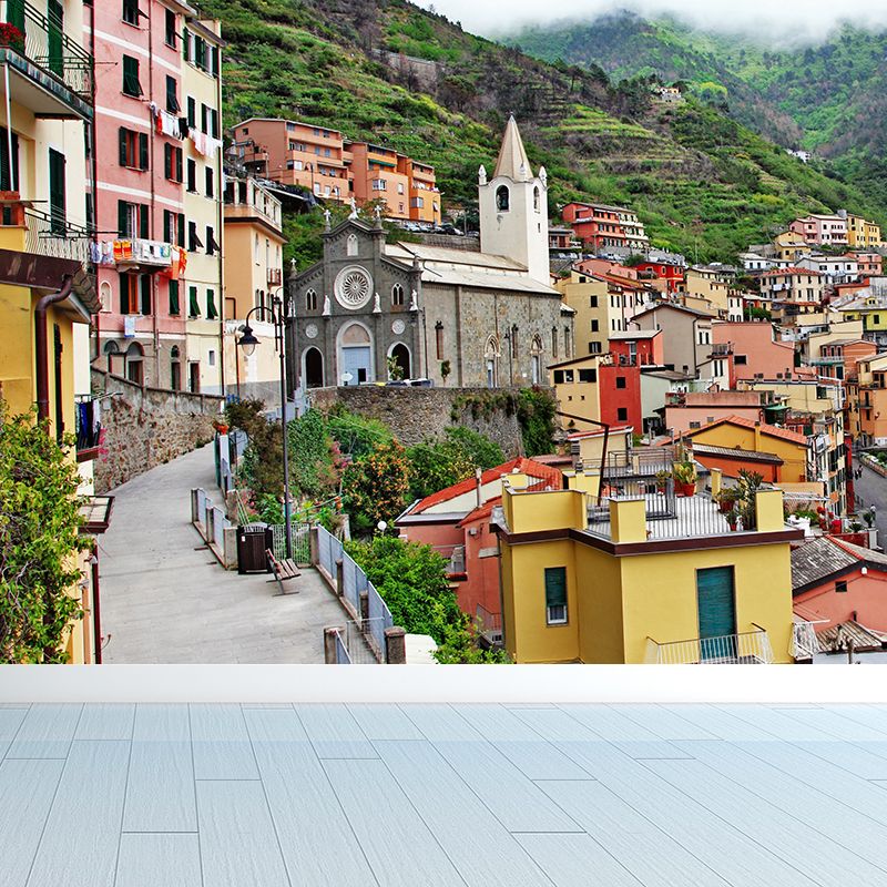 Mountain Town Building Mural Wallpaper Contemporary Non-Woven Material Wall Covering