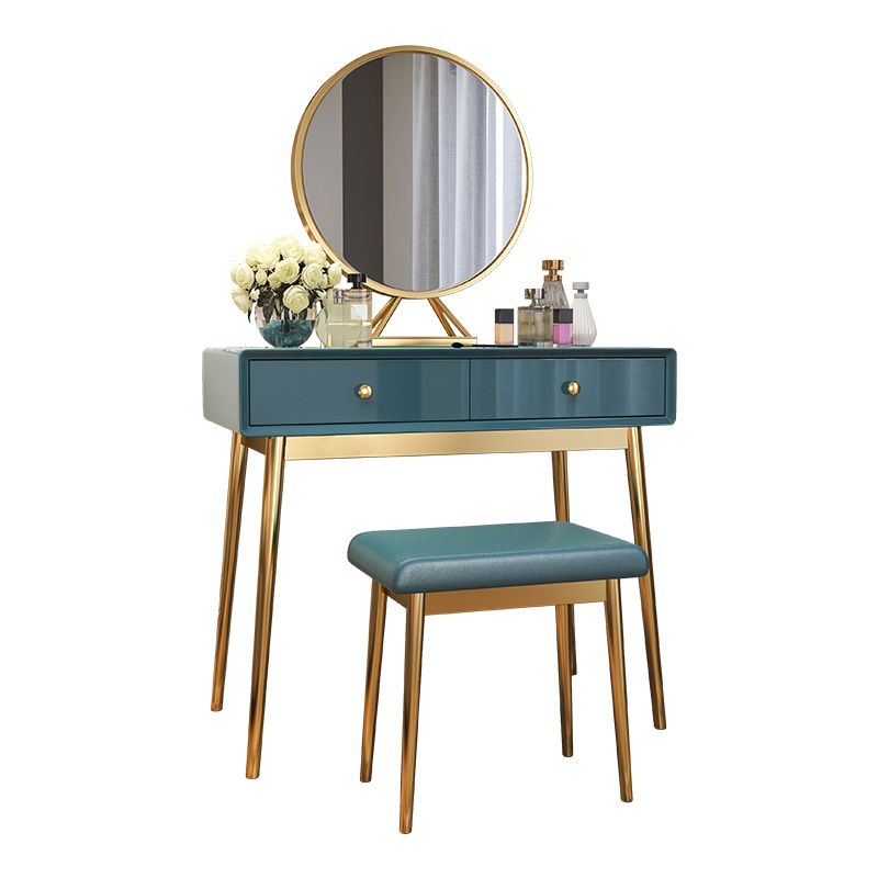 29.5" Height Wood Blue/ White Makeup Vanity with Drawers and Mirror