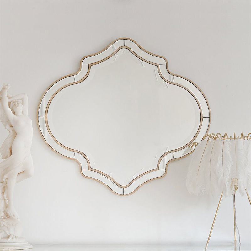 Sliver Makeup Counter 16.53" Wide Mirrored Vanity Tables with Solid Wood Leg