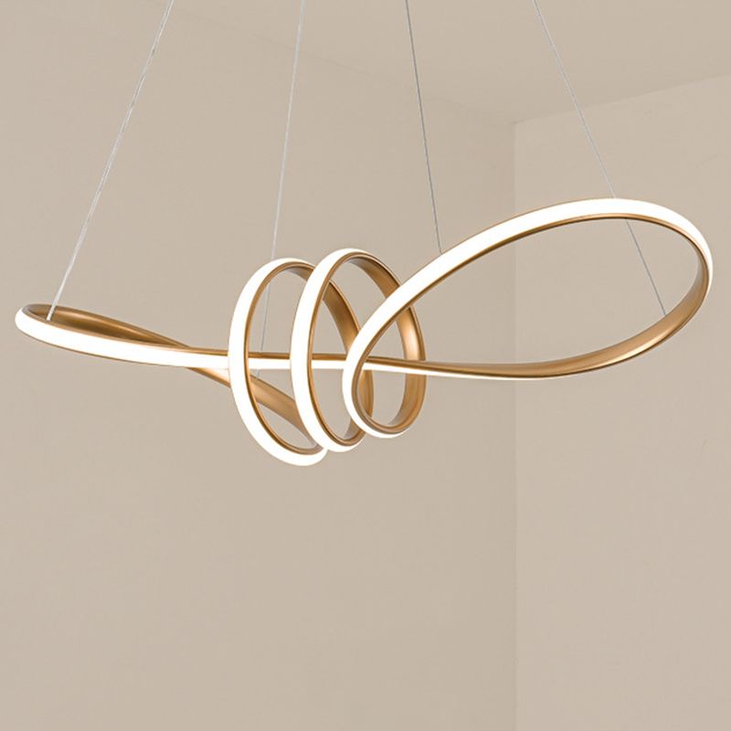 Minimalist Line Art Chandelier Metal Dining Room LED Hanging Pendant Light in Gold