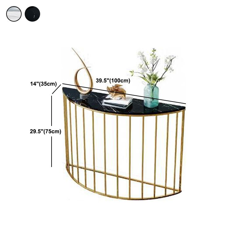 Contemporary Marble Console Accent Table Half Moon Iron End Table for Hall