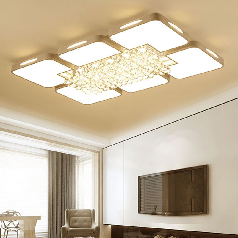 Geometría blanca LED semiincrustado estilo moderno y de lujo lámpara de techo interior de cristal, con pantalla de acrílico