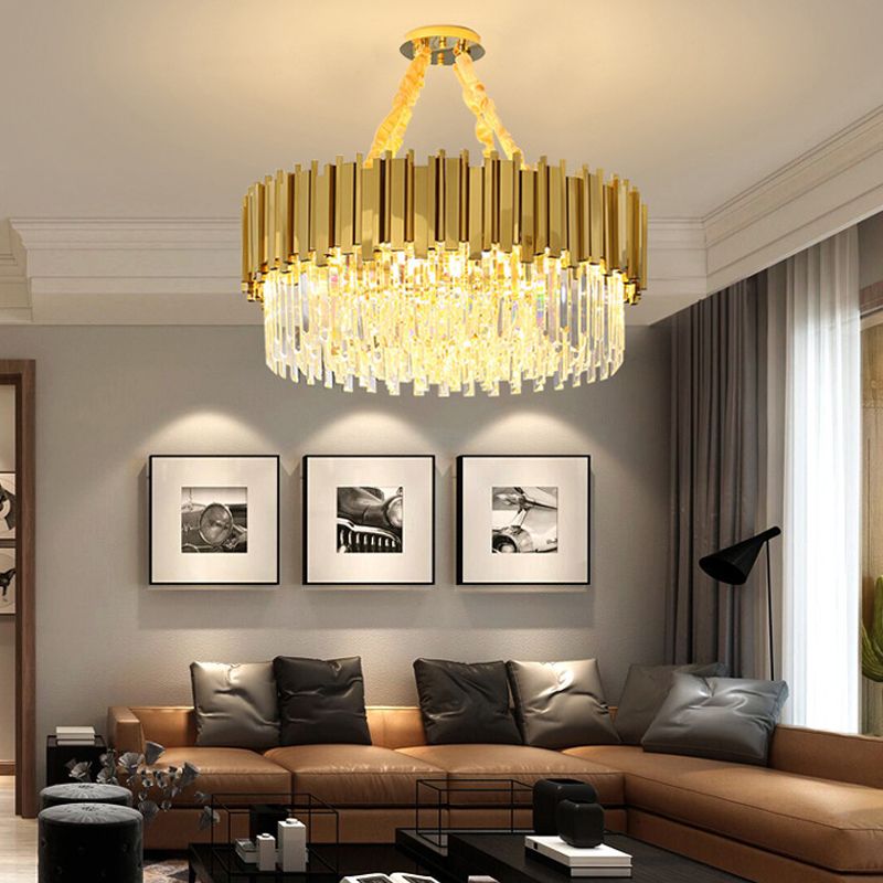Modern Style Pendant Light Fixture Crystal Living Room Chandelier in Gold