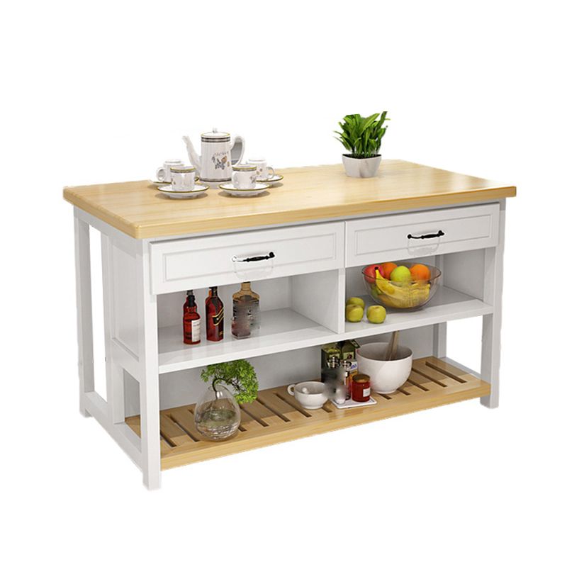 Natural Finish Pine Wood Kitchen Island Table for Dining Room