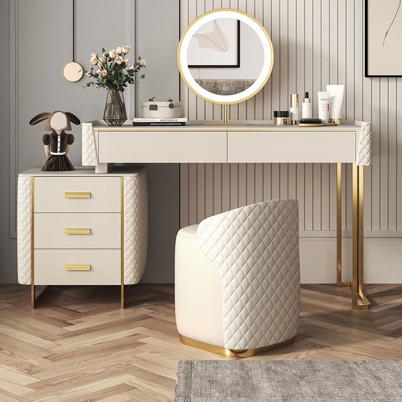 Glam Stone Top Vanity Makeup Table Set Wooden 5-Drawers Dressing Table