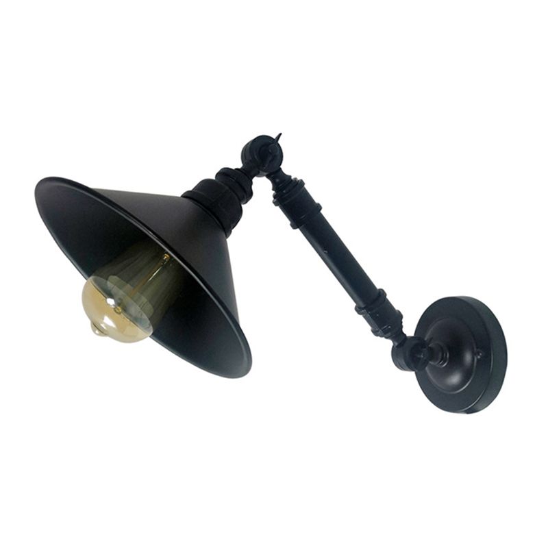 Industrial Cone Shape Wall Mount Light Fixture Metal Sconce Lamp in Black for Dining Room