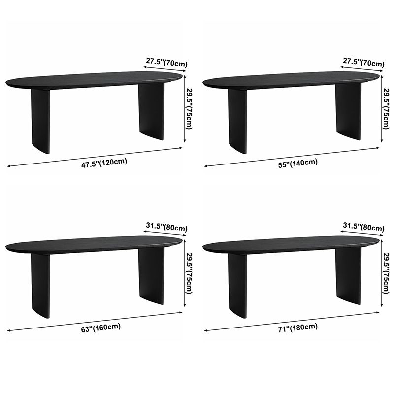 Solid Wood Contemporary Oval Dining Table Black Wood Top Table for Dining Room