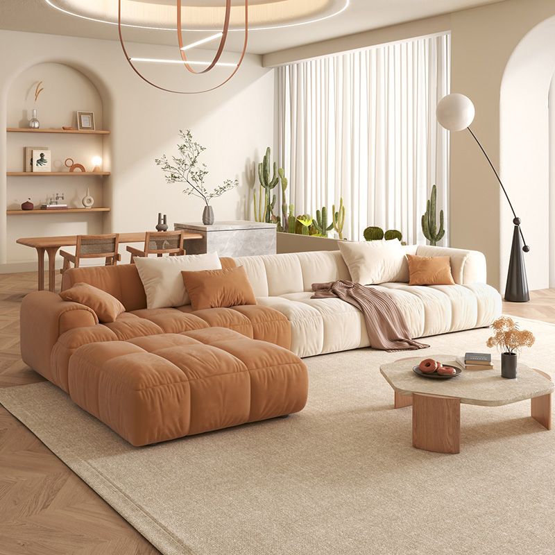 Velvet Round Arm Sectionals 24.8"High Tight Back Sofa with 4 Pillows