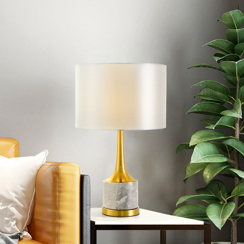 Éclairage de nuit en tissu de tambour moderne 1 lampe de chevet à 1 lumière en blanc avec base en marbre pour le salon