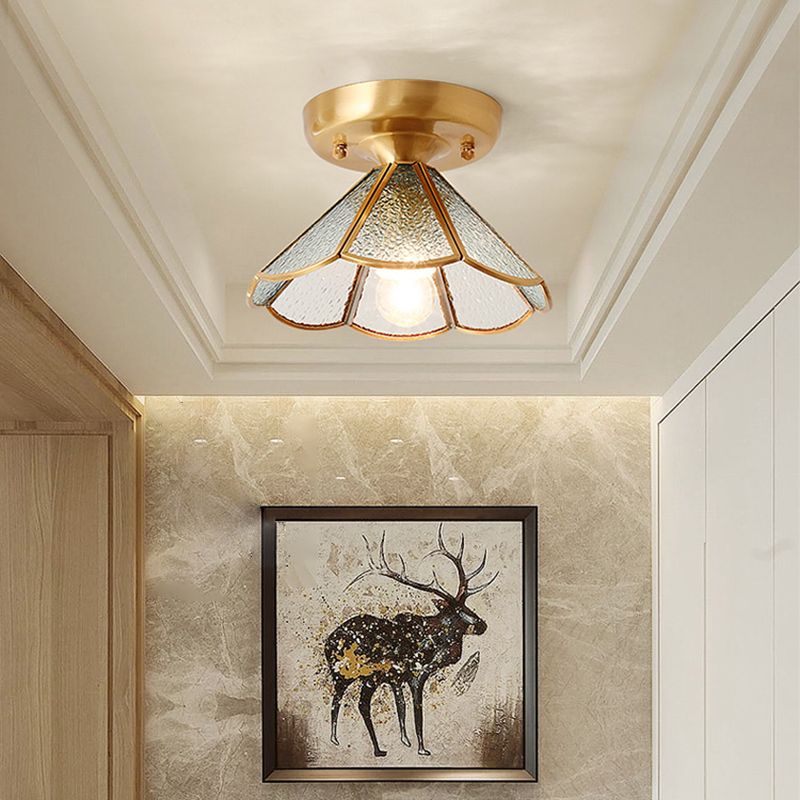 Colonial Tapered Flush Light Glass 1 Light Flush Mount Ceiling Fixture in Gold