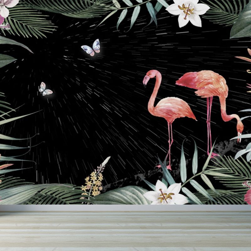 Flamingos and Butterflies Wall Mural Tropical Decorative Living Room Wall Art, Custom