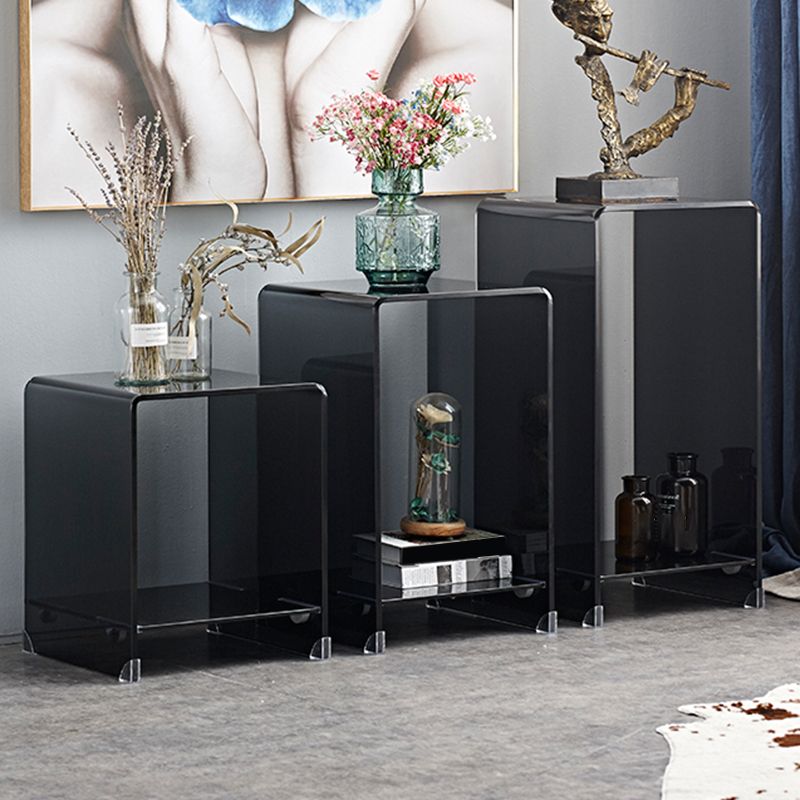 Contemporary Glass Square Side Table Sled End Table with Shelf