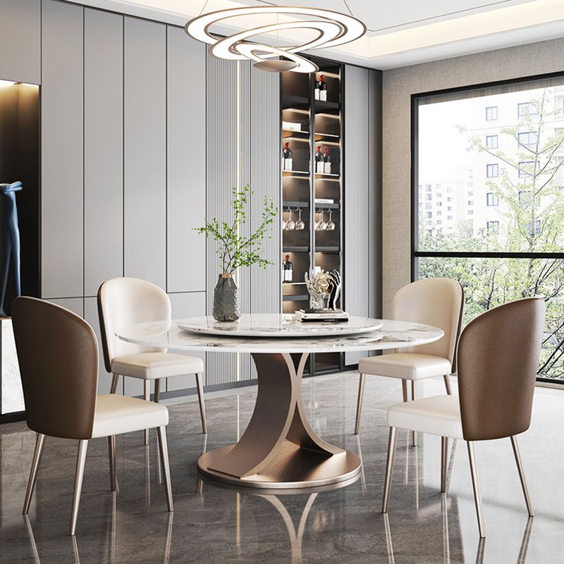 Glam Dining Round Table Sintered Stone Table with Metal Legs for Home Use