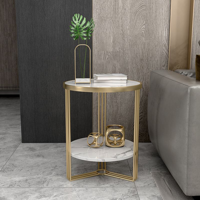 Glam Round Side End Table Double Tier Sofa Side Table with Shelf
