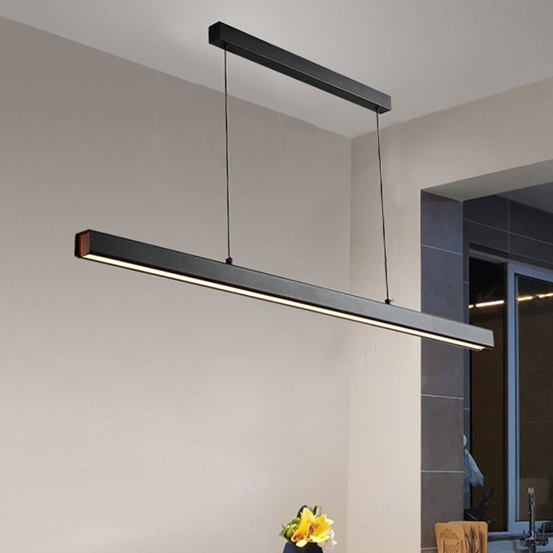 Modern Island Light Metal Straight Island Pendant in Black for Dining Room