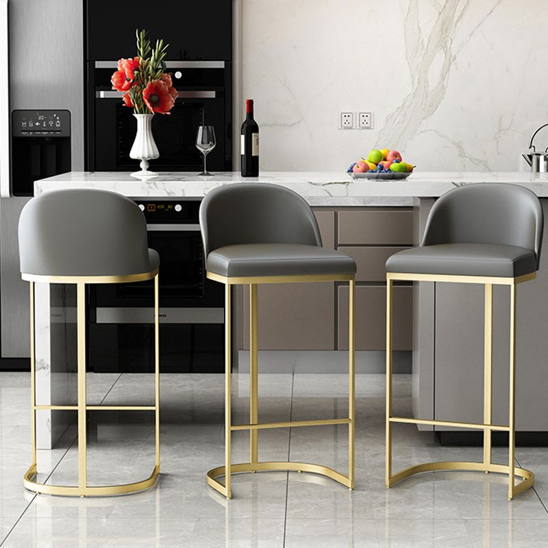 Luxury Leather Counter Stools for Kitchen Low Back Round Stools with Iron Legs