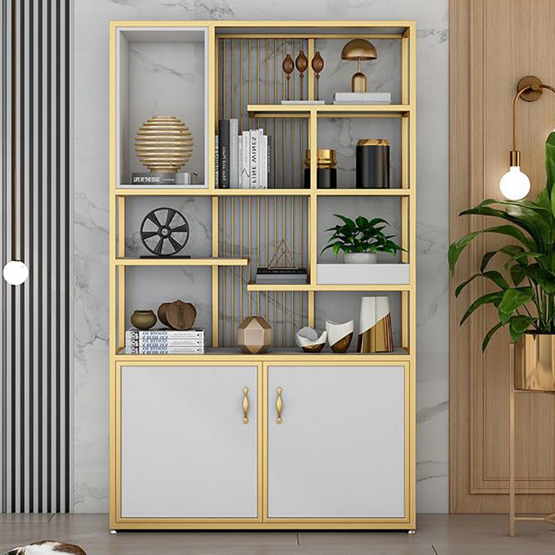 Metal and Wooden Shelf Bookcase Vertical Open Home Book Shelf with 2 Doors