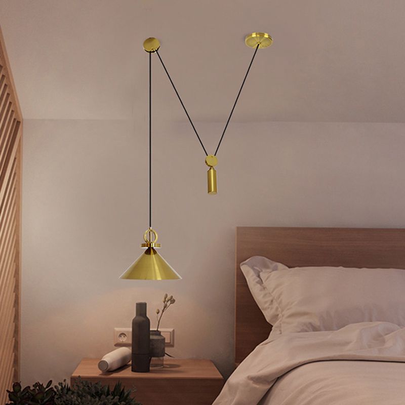 Conic Drop Pendant Modernist Metal 1-Light Kitchen Pulley Ceiling Suspension Lamp in Brass