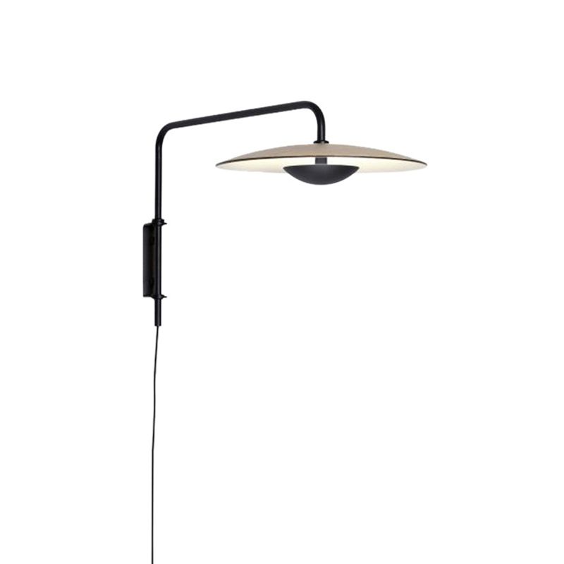 Modern Swing Arm Wall Sconce Circle Shape Wall Light with Metal Shade for Bedroom