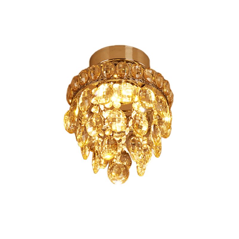 Single-Bulb Ceiling Flush Mount Light Modern Stylish Pipecone Faceted Crystal Orb Flushmount in Chrome