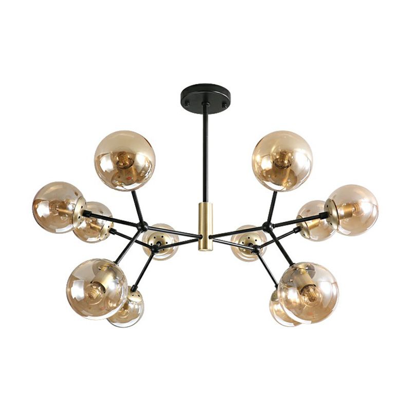 Postmodern Molecule Hanging Light Ball Glass Bedroom Chandelier in Black and Brass